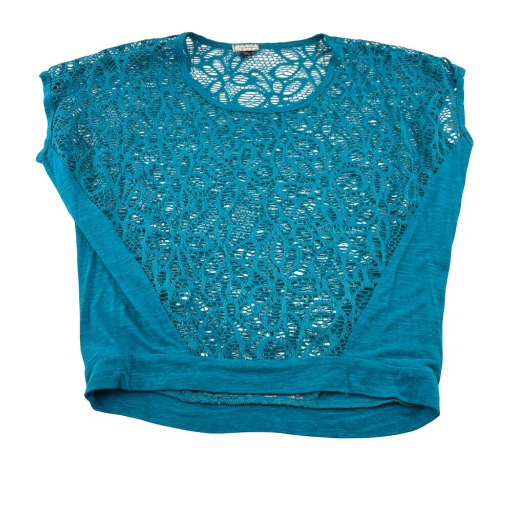 Eyeshadow‎ Open Knit Sweater Lace Front Short Sleeve sz Medium Short Sleeve Aqua